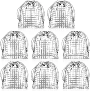8 Pcs Disco Sequin Bag, Drawstring Pouch Bachelorette Gift Bags Recovery Kit Bag for Retro 70s 80s 90s Disco Wedding Bridal Shower Bachelor Party Favors(6 x 7 Inch)