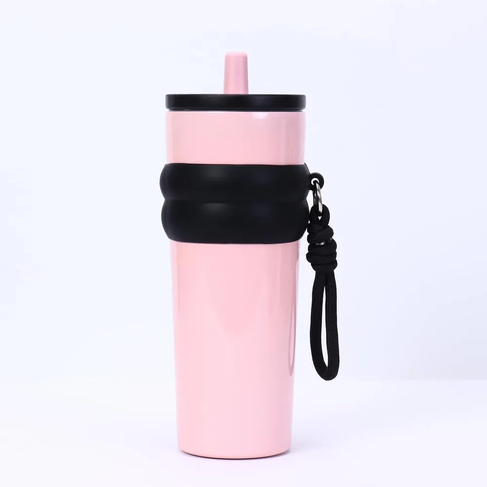 800ml Large Capacity 304 Stainless Steel Insulated Water Bottle, Portable Outdoor Straw Cup, Non-Slip, Leak-Proof, Car Cup (White&Black)
