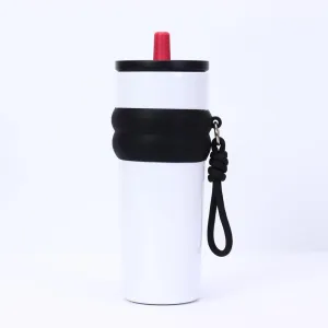 800ml Large Capacity 304 Stainless Steel Insulated Water Bottle, Portable Outdoor Straw Cup, Non-Slip, Leak-Proof, Car Cup (White&Black)
