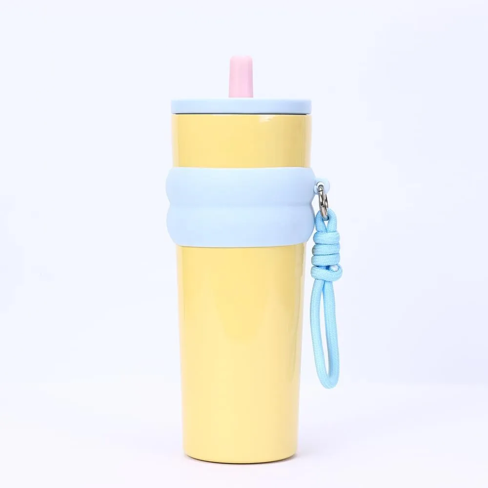 800ml Large Capacity 304 Stainless Steel Insulated Water Bottle, Portable Outdoor Straw Cup, Non-Slip, Leak-Proof, Car Cup (White&Black)