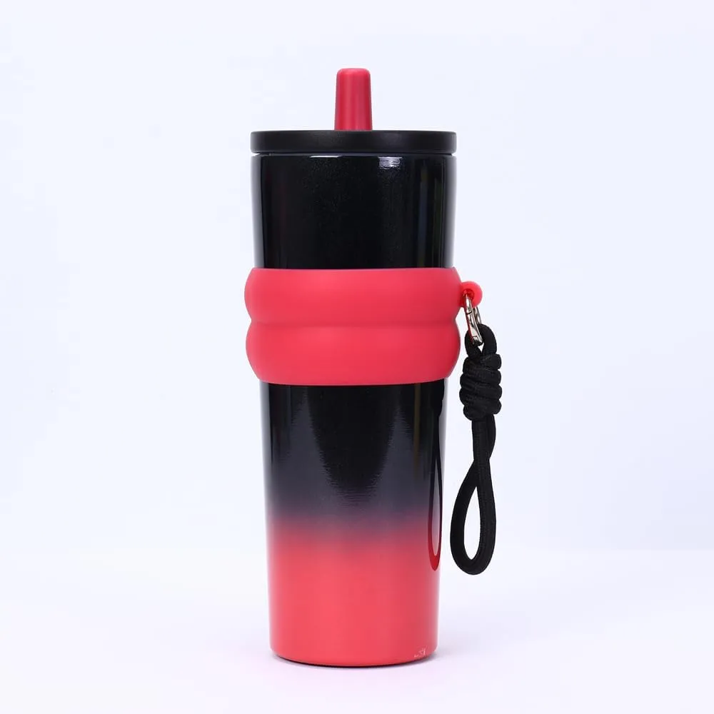 800ml Large Capacity 304 Stainless Steel Insulated Water Bottle, Portable Outdoor Straw Cup, Non-Slip, Leak-Proof, Car Cup (White&Black)