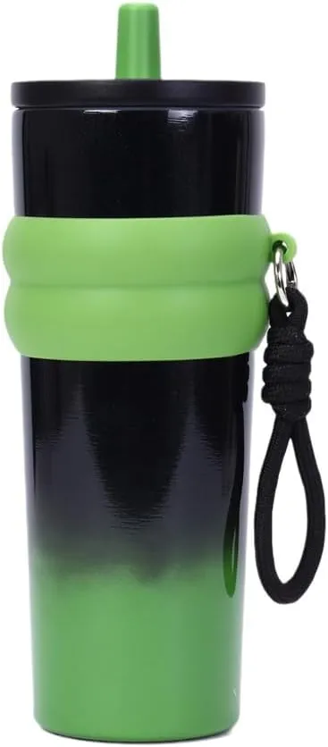 800ml Large Capacity 304 Stainless Steel Insulated Water Bottle, Portable Outdoor Straw Cup, Non-Slip, Leak-Proof, Car Cup (White&Black)
