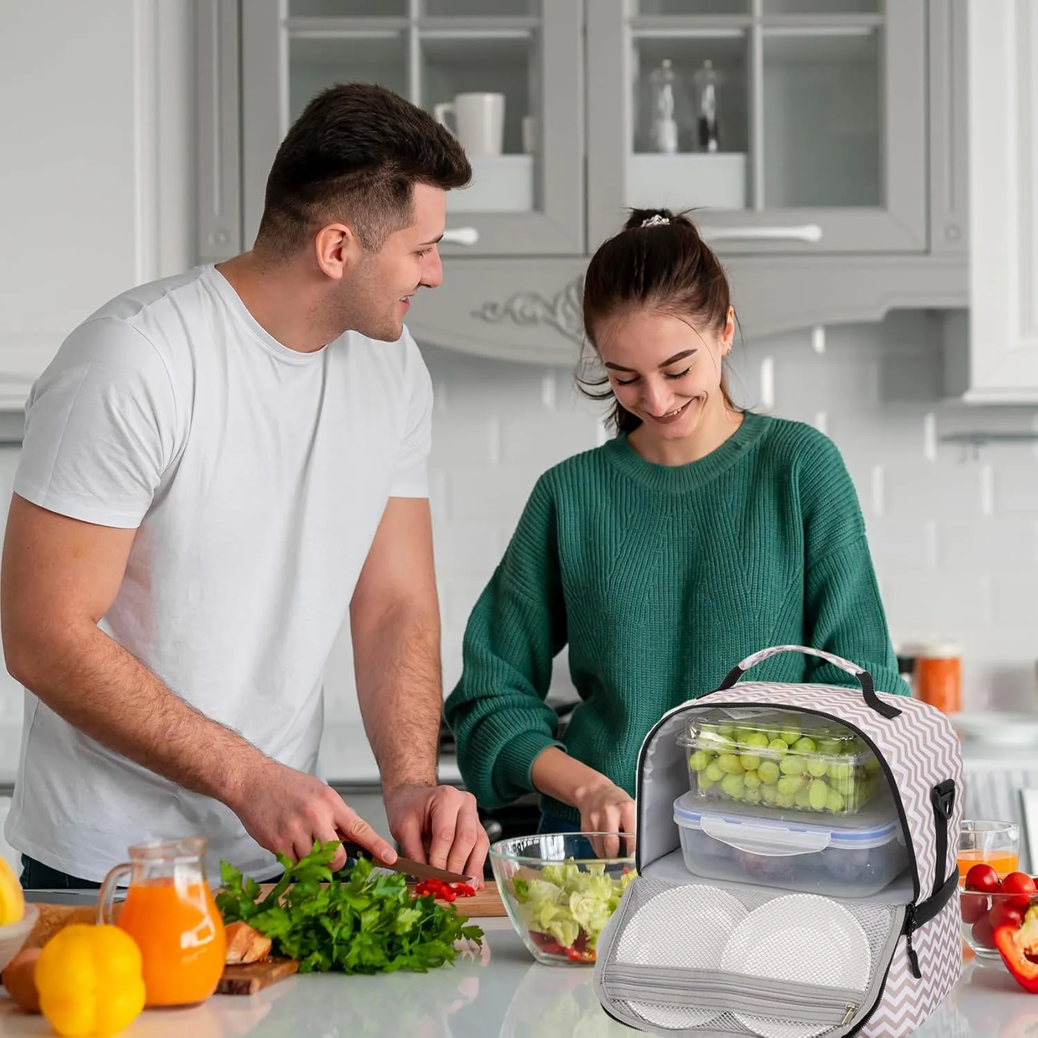 9.8L Insulated Lunch Bag for Women, Double Deck Lunch Box Leakproof Lunch Cooler Tote for Women Men Work (Wavy)