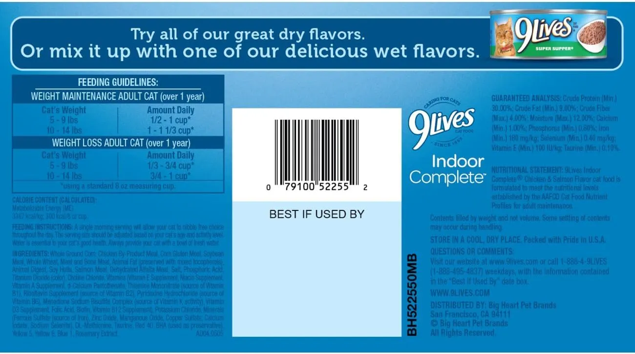 9Lives Indoor Complete Dry Cat Food, 3.15 lb. Bag, 4 Count