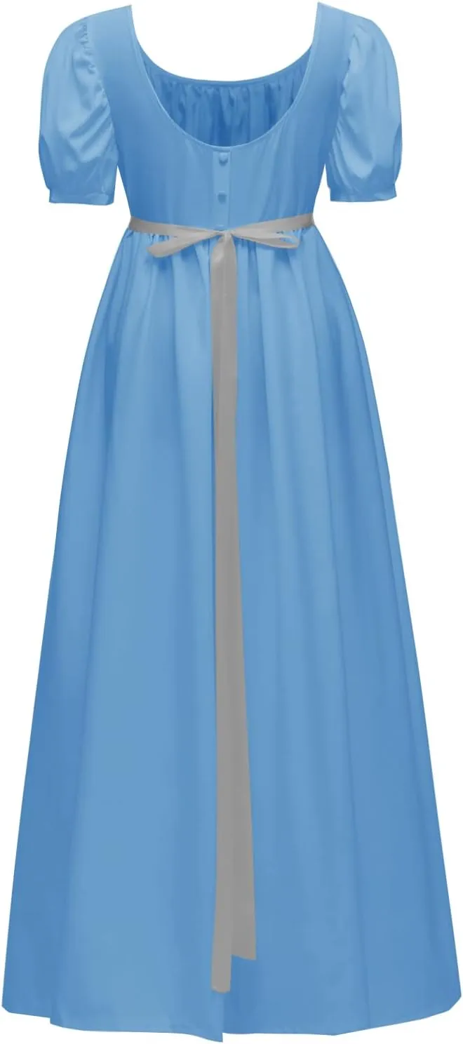 Abaowedding Regency Dresses for Women Victorian Tea Gown Dress with Satin Sash Vintage Ball Gown Ruffle Puff Sleeve