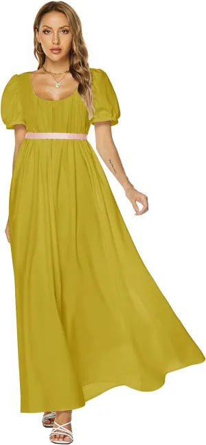 Abaowedding Regency Dresses for Women Victorian Tea Gown Dress with Satin Sash Vintage Ball Gown Ruffle Puff Sleeve