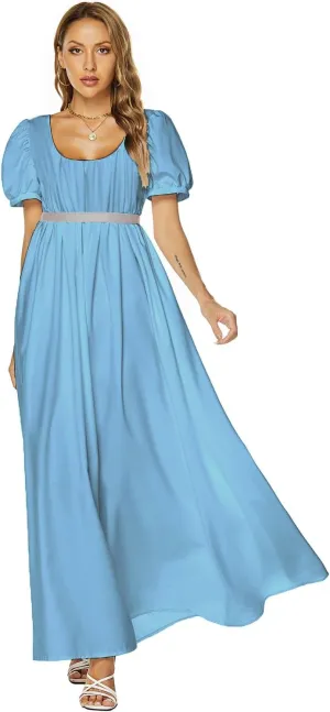 Abaowedding Regency Dresses for Women Victorian Tea Gown Dress with Satin Sash Vintage Ball Gown Ruffle Puff Sleeve