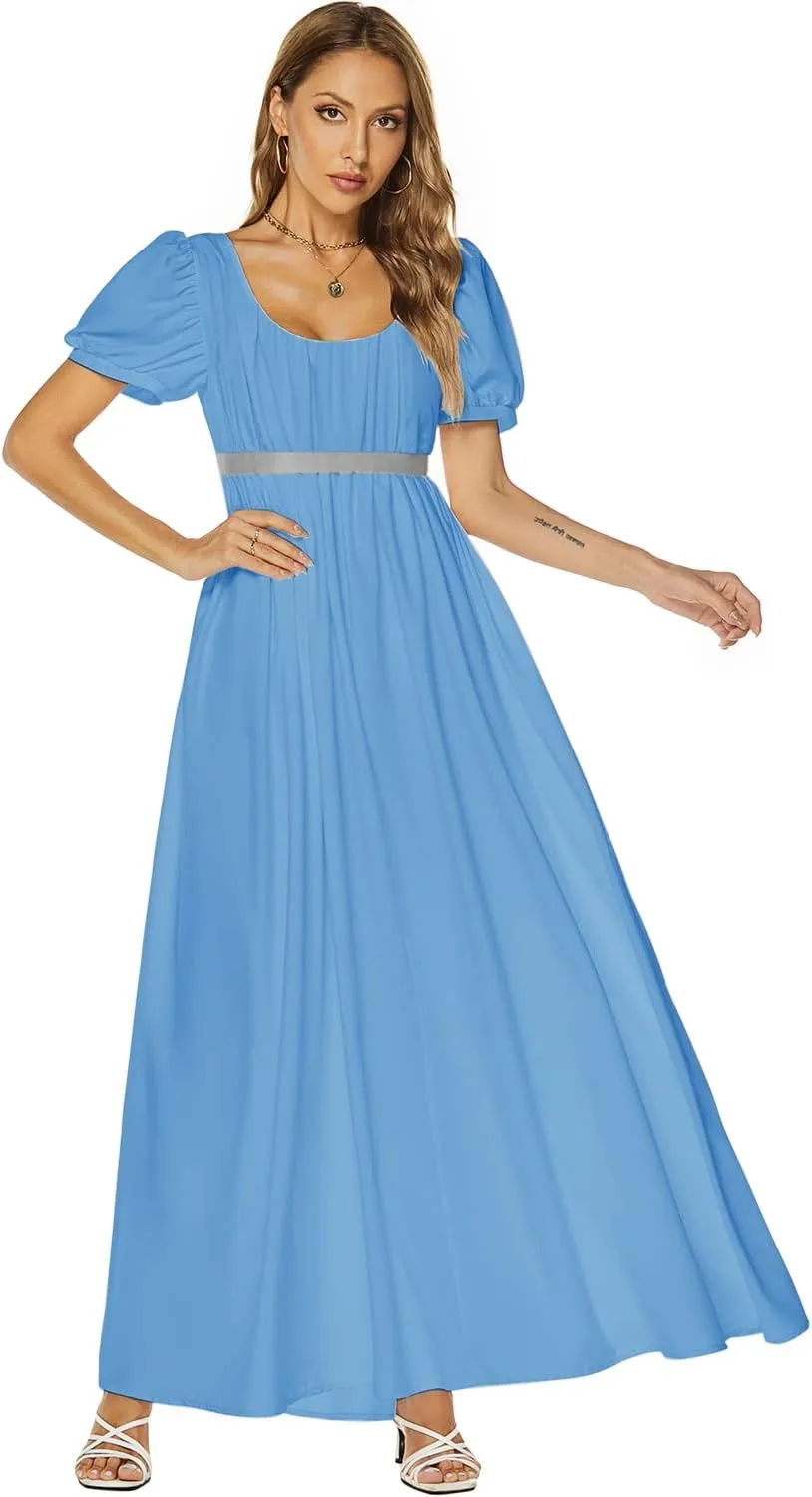Abaowedding Regency Dresses for Women Victorian Tea Gown Dress with Satin Sash Vintage Ball Gown Ruffle Puff Sleeve
