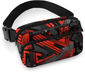 Abstract Triangle Geometry Belt Bag Fanny Pack for Women Men Red And Grey Crossbody Waist Bag Pack Adjustable Casual Bag for Travel Running Workout Cycling