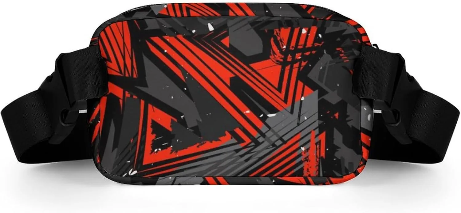 Abstract Triangle Geometry Belt Bag Fanny Pack for Women Men Red And Grey Crossbody Waist Bag Pack Adjustable Casual Bag for Travel Running Workout Cycling