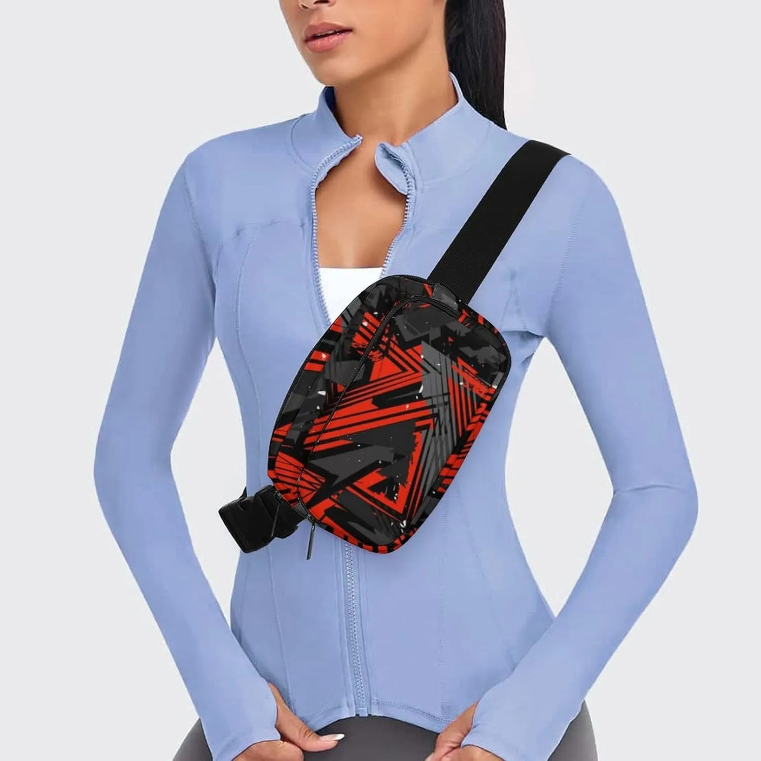 Abstract Triangle Geometry Belt Bag Fanny Pack for Women Men Red And Grey Crossbody Waist Bag Pack Adjustable Casual Bag for Travel Running Workout Cycling