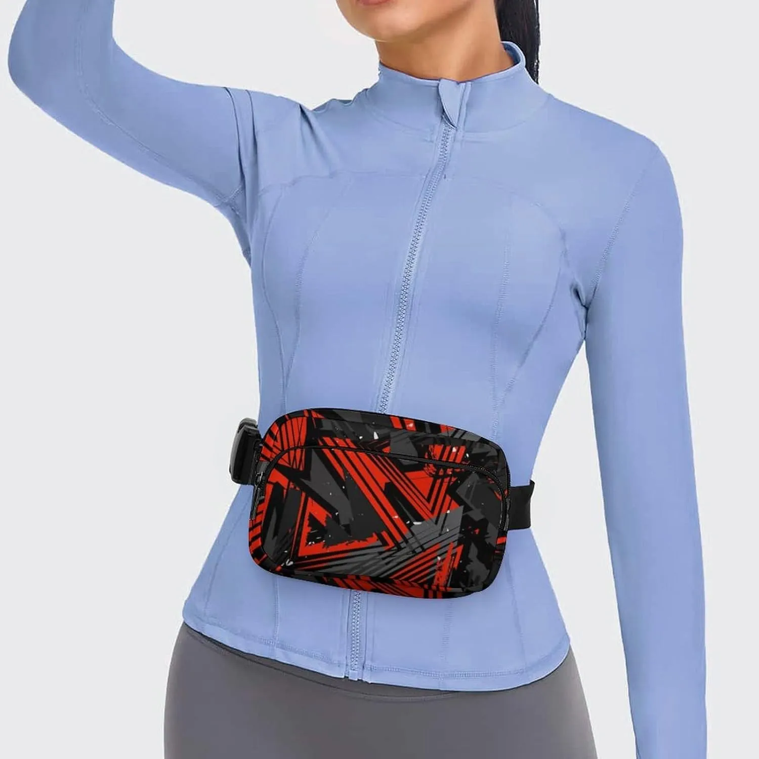 Abstract Triangle Geometry Belt Bag Fanny Pack for Women Men Red And Grey Crossbody Waist Bag Pack Adjustable Casual Bag for Travel Running Workout Cycling