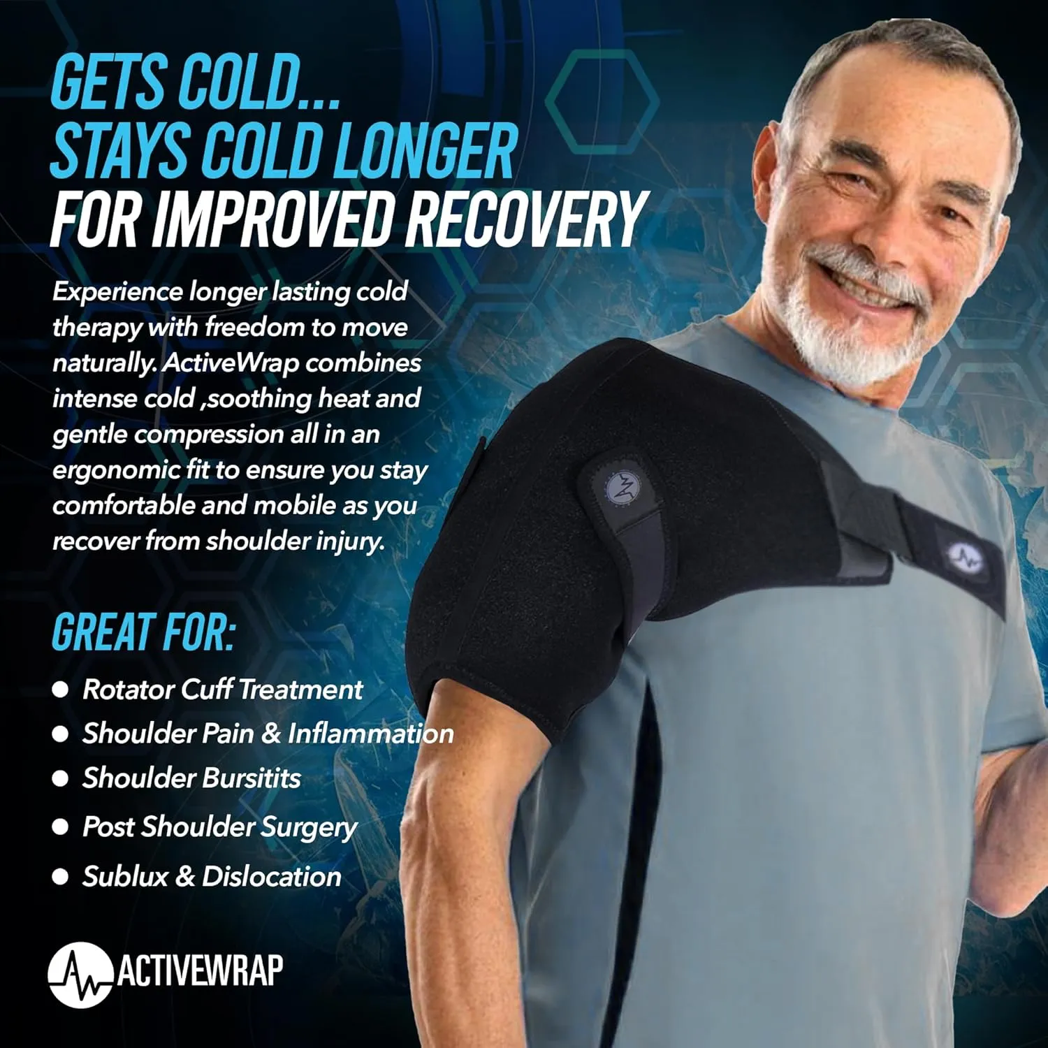 ActiveWrap Shoulder Ice Pack, with 2 Reusable Gel Packs for Shoulder Pain Relief, Rotator Cuff Cold Therapy, Adjustable Compression Straps, Post-Surgery Must-Have, Large/X-Large