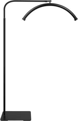 Adjustable Gooseneck Half Moon LED Floor Lamp - Shadow-Free Design for Eyelash Extensions, Tattoos, Office, Reading, and Eye-Caring with Dimmable Brightness and Color Temperature