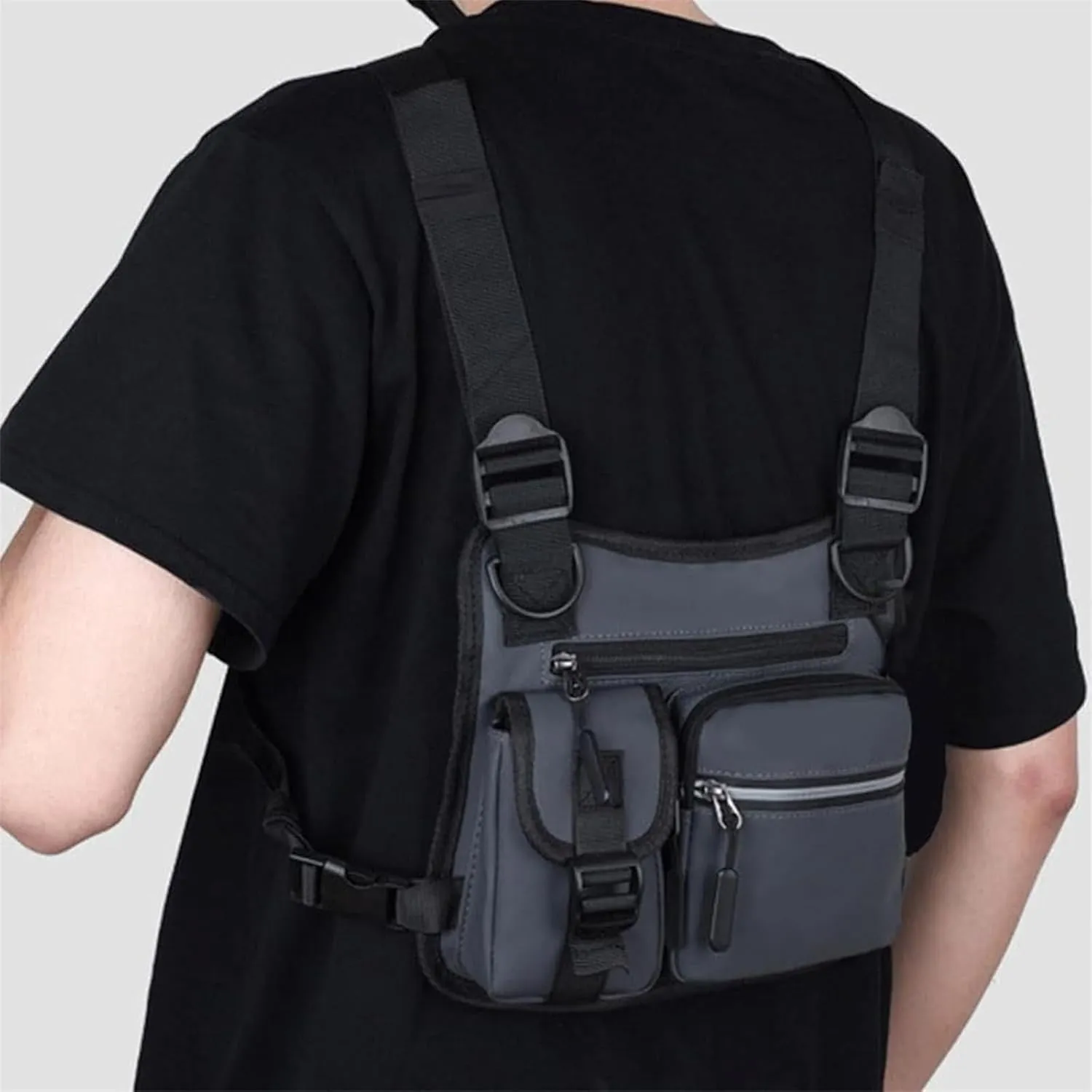 Adjustable Zipper Multi-Functional Tactical Chest Bag, Wear-Resistant Multifunctional Vest with 3D Cut, for Hiking Gym (Black)