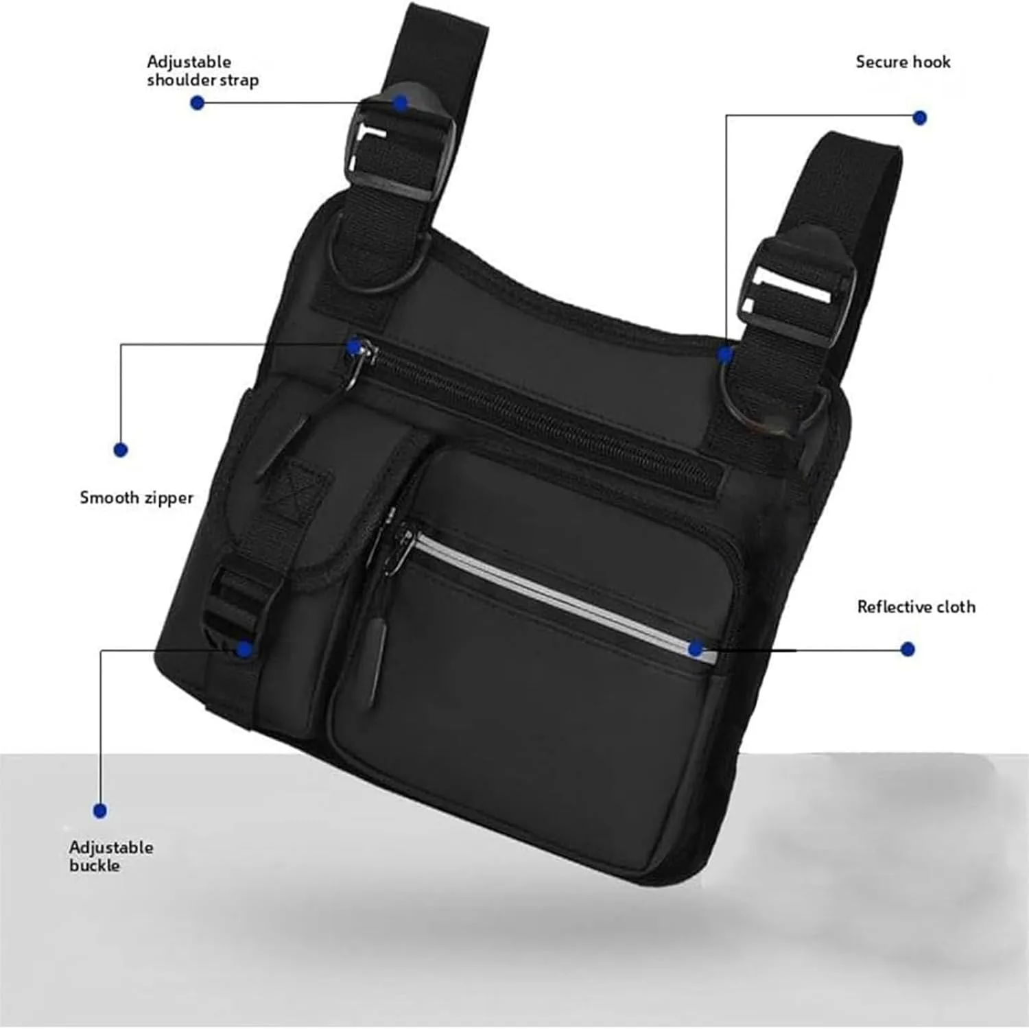 Adjustable Zipper Multi-Functional Tactical Chest Bag, Wear-Resistant Multifunctional Vest with 3D Cut, for Hiking Gym (Black)