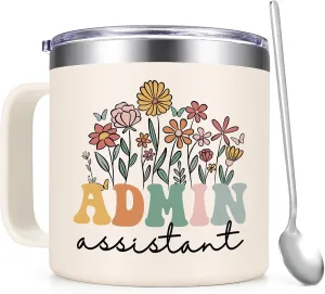 Administrative Assistant Gifts for Women, Coffee Mug for Administrative Professional Day Birthday and Christmas, 14oz Stainless Steel Insulated Coffee Mug for Administrative Assistant, Creamy White