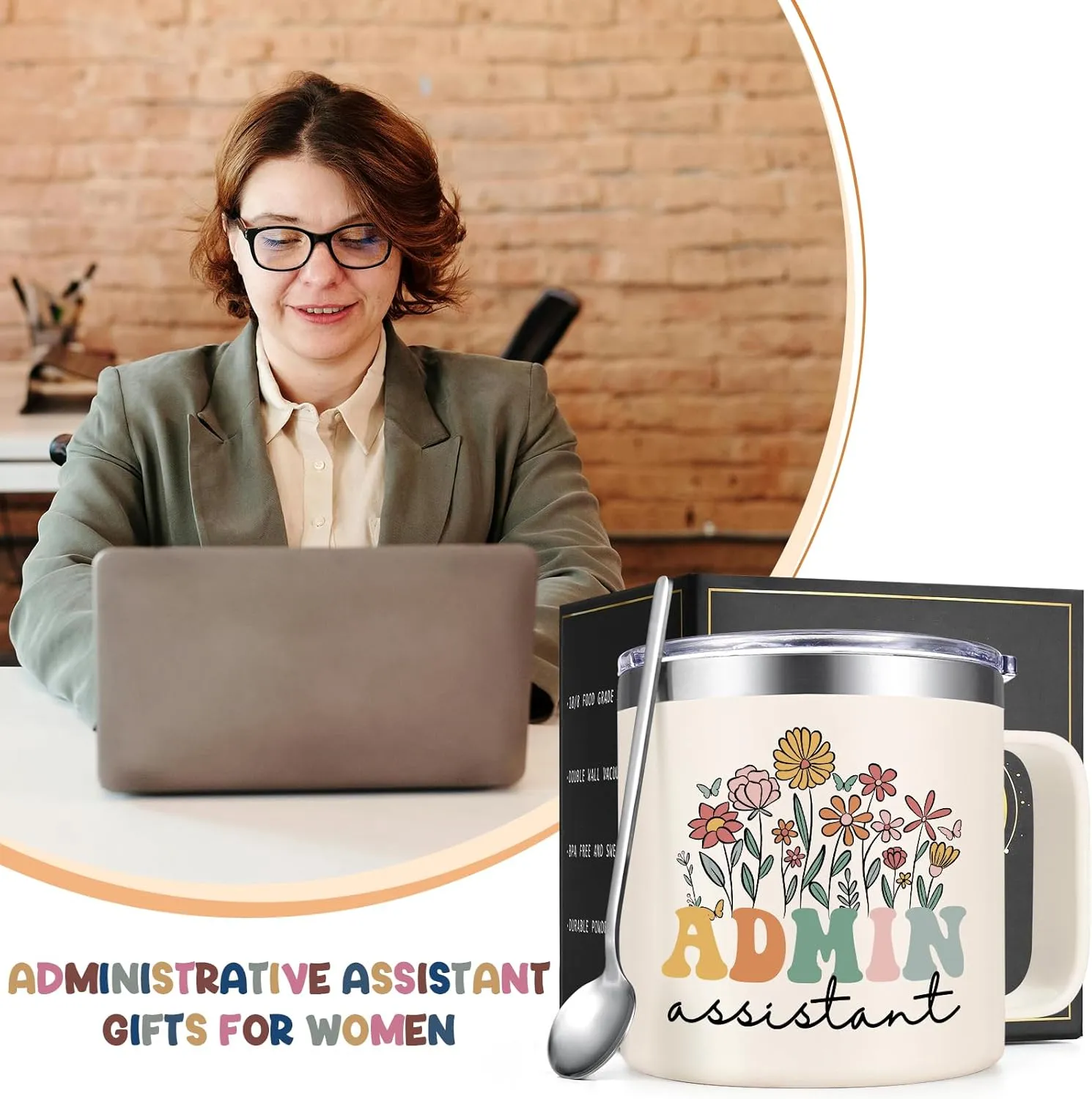 Administrative Assistant Gifts for Women, Coffee Mug for Administrative Professional Day Birthday and Christmas, 14oz Stainless Steel Insulated Coffee Mug for Administrative Assistant, Creamy White