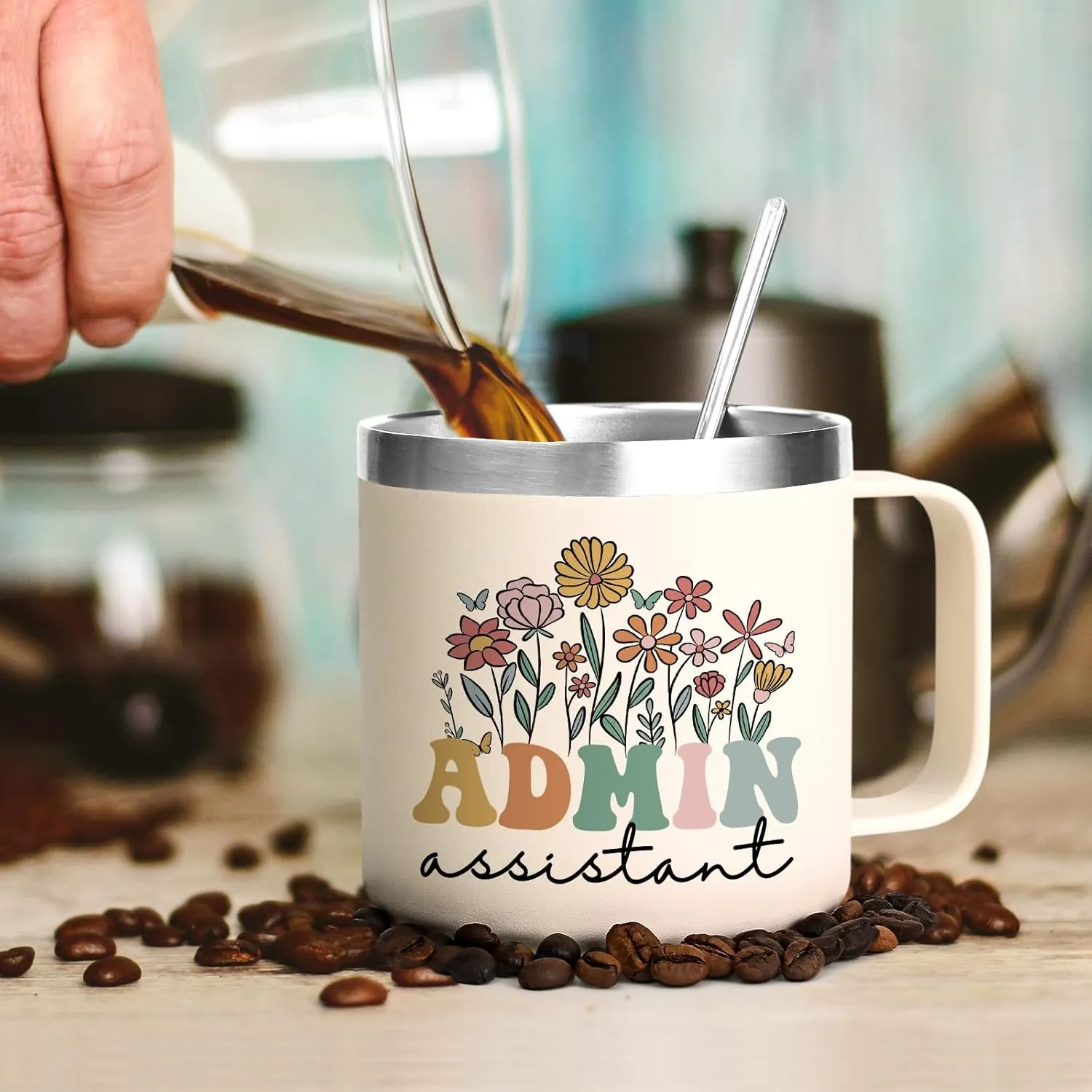 Administrative Assistant Gifts for Women, Coffee Mug for Administrative Professional Day Birthday and Christmas, 14oz Stainless Steel Insulated Coffee Mug for Administrative Assistant, Creamy White