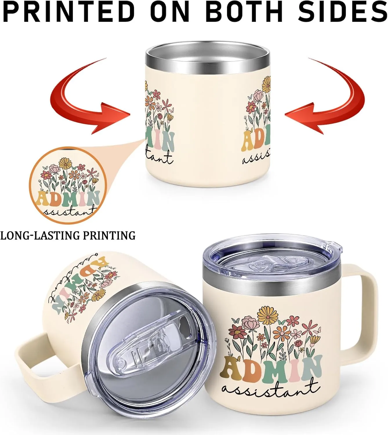Administrative Assistant Gifts for Women, Coffee Mug for Administrative Professional Day Birthday and Christmas, 14oz Stainless Steel Insulated Coffee Mug for Administrative Assistant, Creamy White