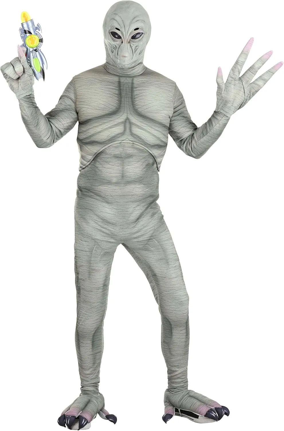 Adult Alien Costume | Men's Roswell Alien Jumpsuit with Grey Extraterrestrial Mask, Gloves & Shoe Covers for Humans