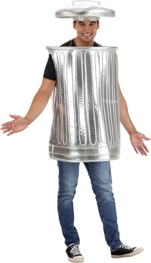 Adult Quality Trash Can Costume for Halloween, Silver Hat & Tunic