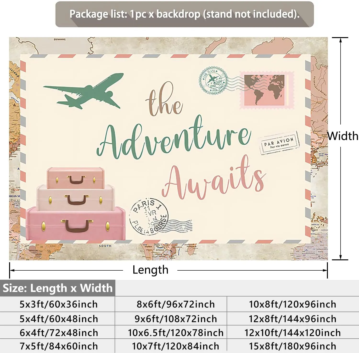 Adventure Awaits Backdrop World Map Let The Adventure Begin Global Travel Airplane Background Photography Banner for Baby Shower Birthday Party Decorations Photo Photobooth Props 7x5ft