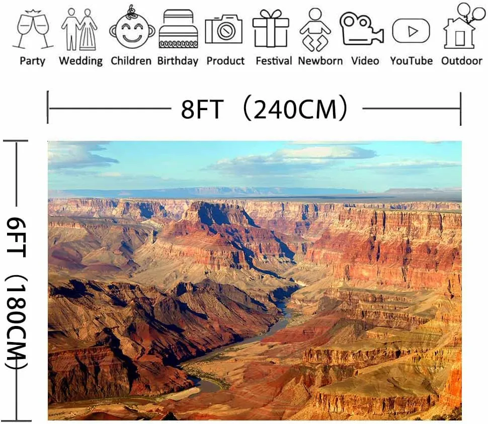 Aerial View of Epic Grand Canyon Photography Backdrop, 8x6FT Travel Outdoor River Stream Rock Plateau Background, Photo Booth Studio Props BJYYLU633