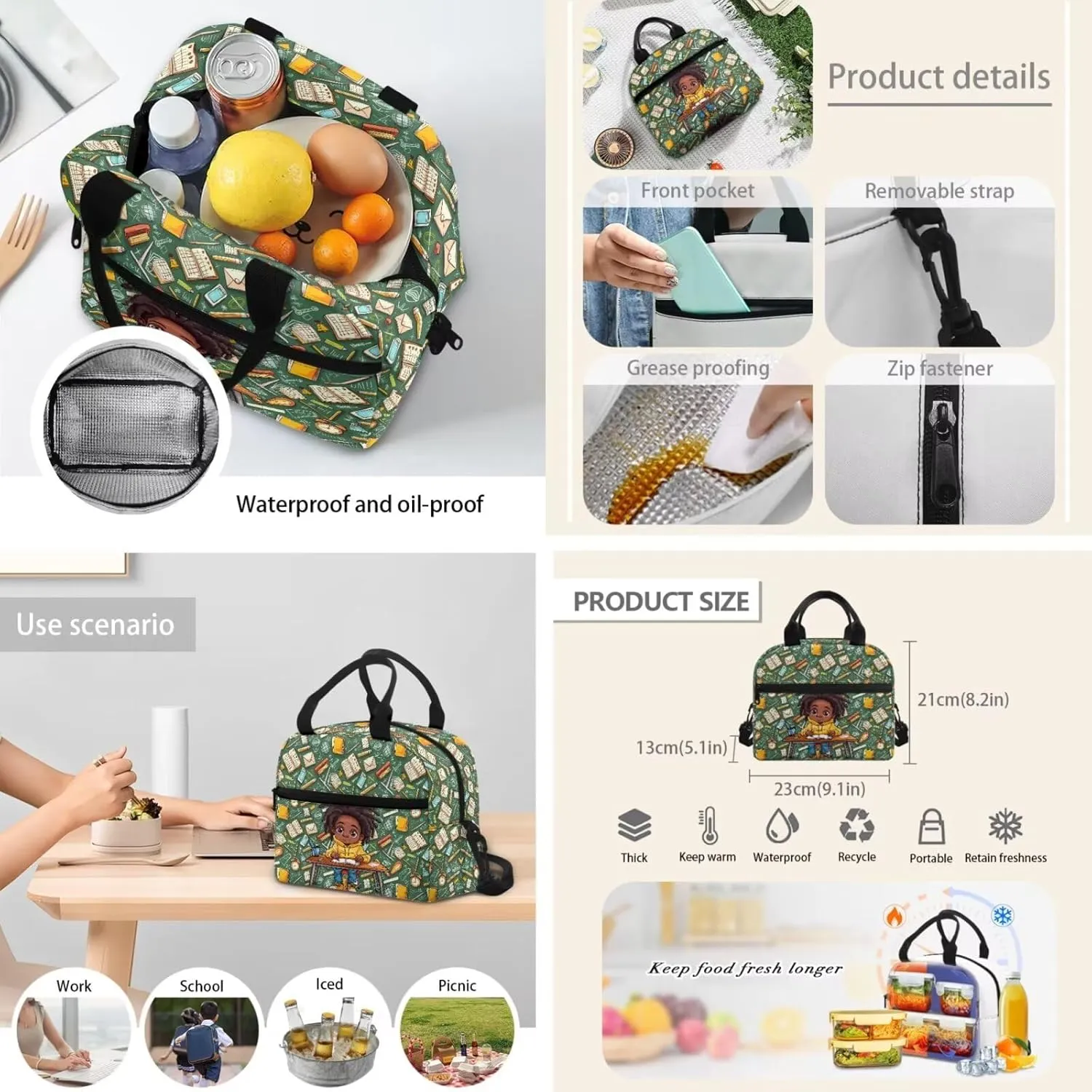 Africa Boys Backpack 3 PCS Middle-School Elementary Bookbag Satchel Book School Bag with Insulated Lunch Bag and Pencil Case Set