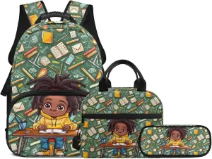 Africa Boys Backpack 3 PCS Middle-School Elementary Bookbag Satchel Book School Bag with Insulated Lunch Bag and Pencil Case Set