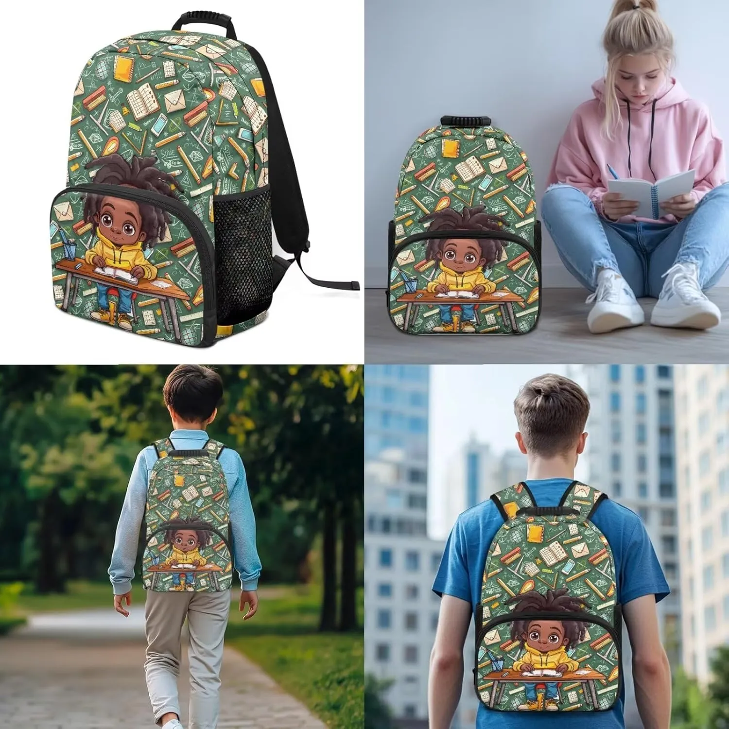 Africa Boys Backpack 3 PCS Middle-School Elementary Bookbag Satchel Book School Bag with Insulated Lunch Bag and Pencil Case Set