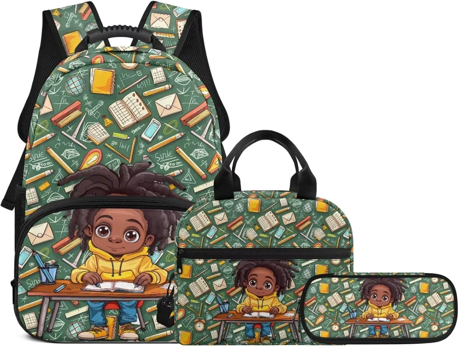 Africa Boys Backpack 3 PCS Middle-School Elementary Bookbag Satchel Book School Bag with Insulated Lunch Bag and Pencil Case Set
