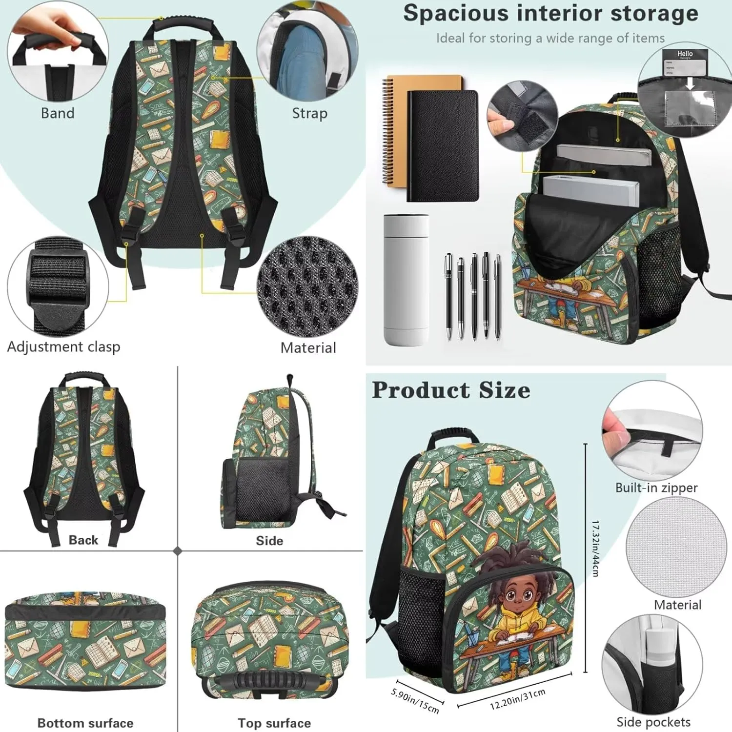Africa Boys Backpack 3 PCS Middle-School Elementary Bookbag Satchel Book School Bag with Insulated Lunch Bag and Pencil Case Set