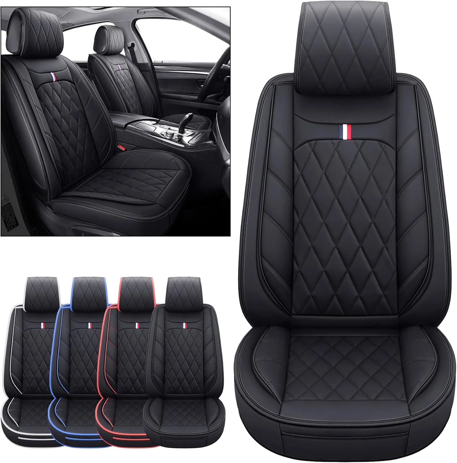 Aierxuan Front Captain Seat Covers Waterproof Leather Universal Compatible with Honda Civic CRV Toyota 4Runner Corolla Pilot Rogue Murano Pathfinder Armada Forte Cherokee (2 PCS Front, Black)