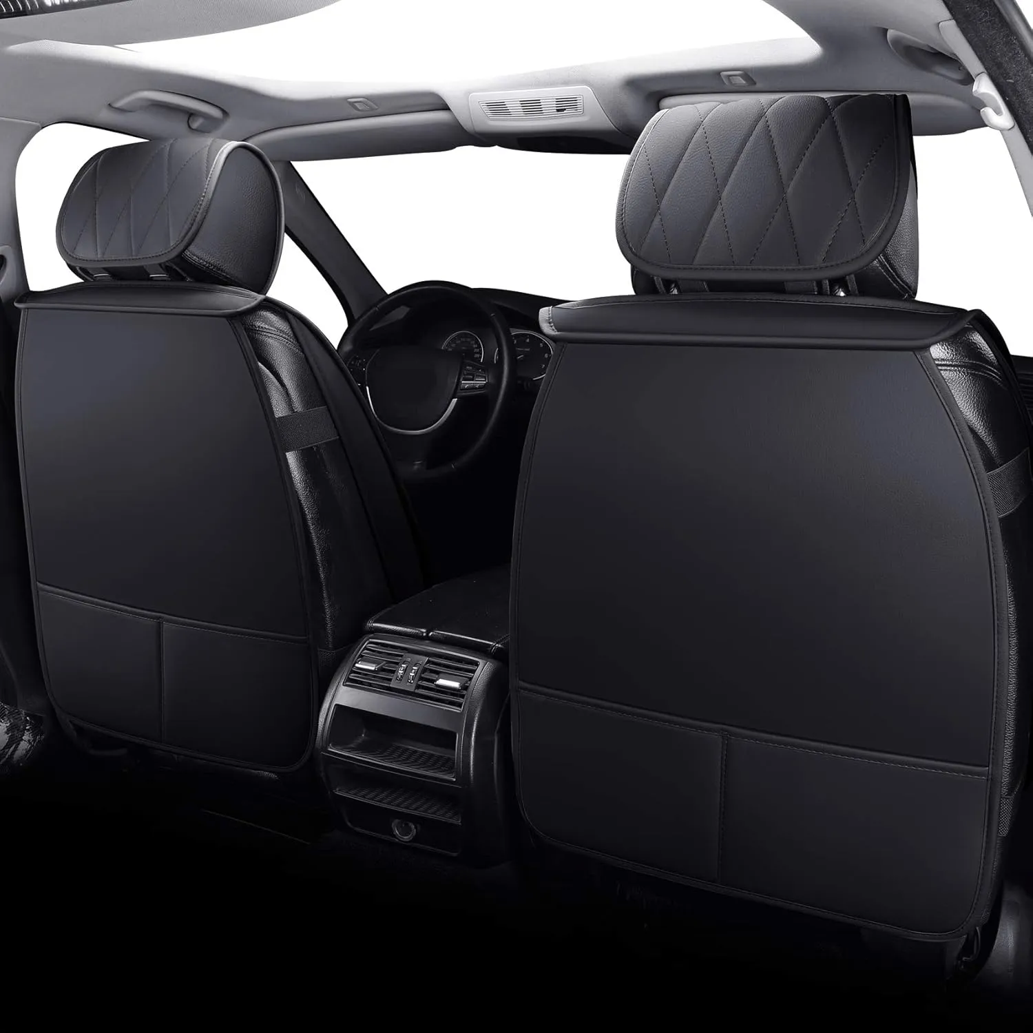 Aierxuan Front Captain Seat Covers Waterproof Leather Universal Compatible with Honda Civic CRV Toyota 4Runner Corolla Pilot Rogue Murano Pathfinder Armada Forte Cherokee (2 PCS Front, Black)