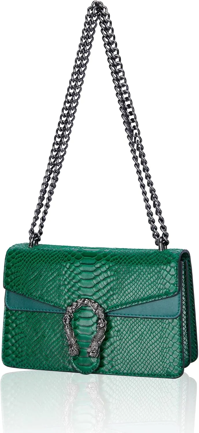 Aiqudou Crossbody Bag and Satchel Purse for Women - Fashion Snake Print Chain Purse Luxury PU Leather HandBag