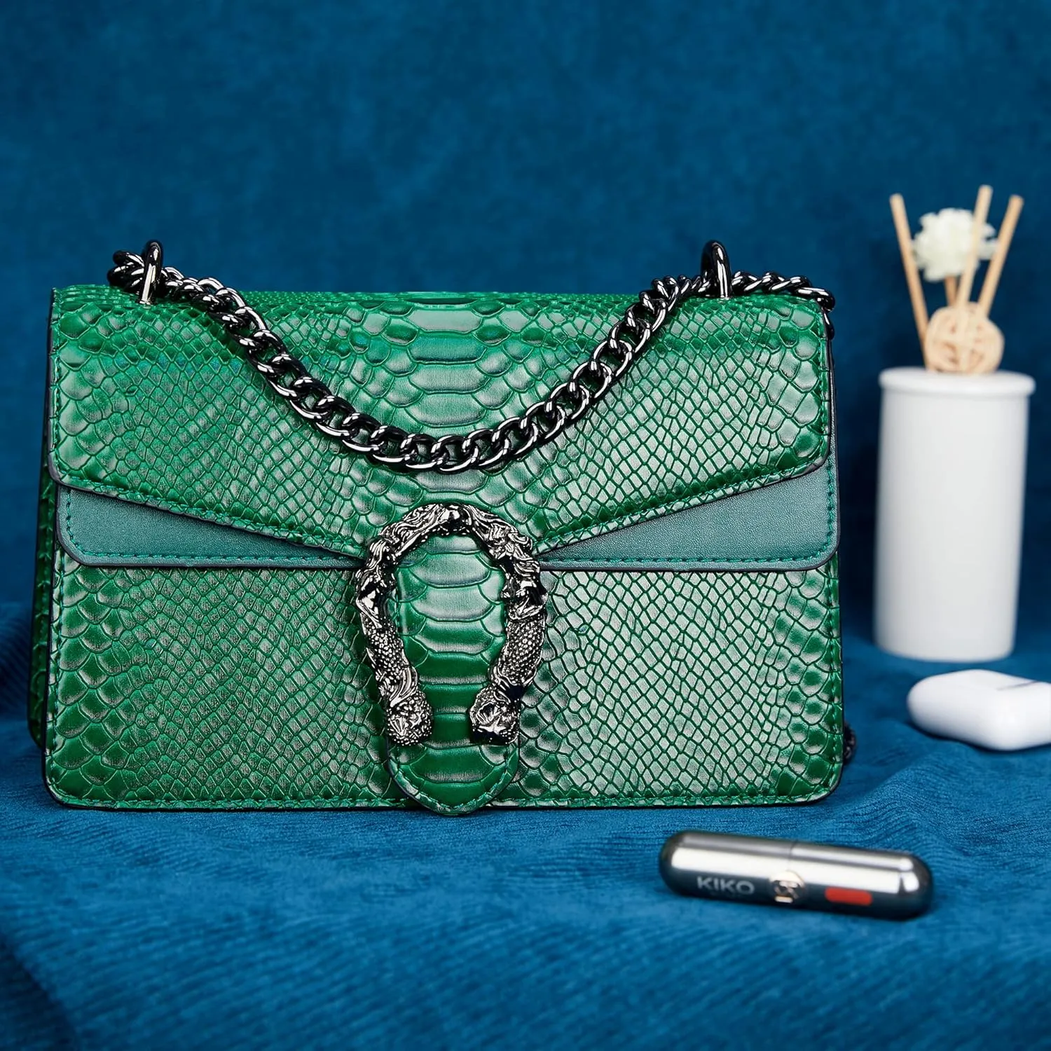 Aiqudou Crossbody Bag and Satchel Purse for Women - Fashion Snake Print Chain Purse Luxury PU Leather HandBag