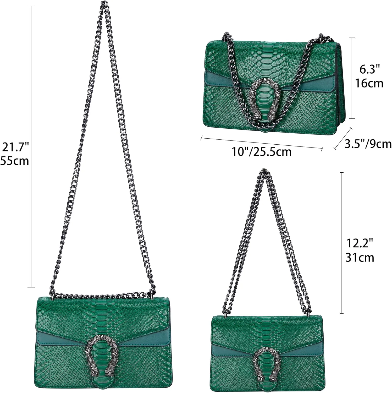 Aiqudou Crossbody Bag and Satchel Purse for Women - Fashion Snake Print Chain Purse Luxury PU Leather HandBag
