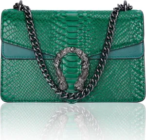 Aiqudou Crossbody Bag and Satchel Purse for Women - Fashion Snake Print Chain Purse Luxury PU Leather HandBag