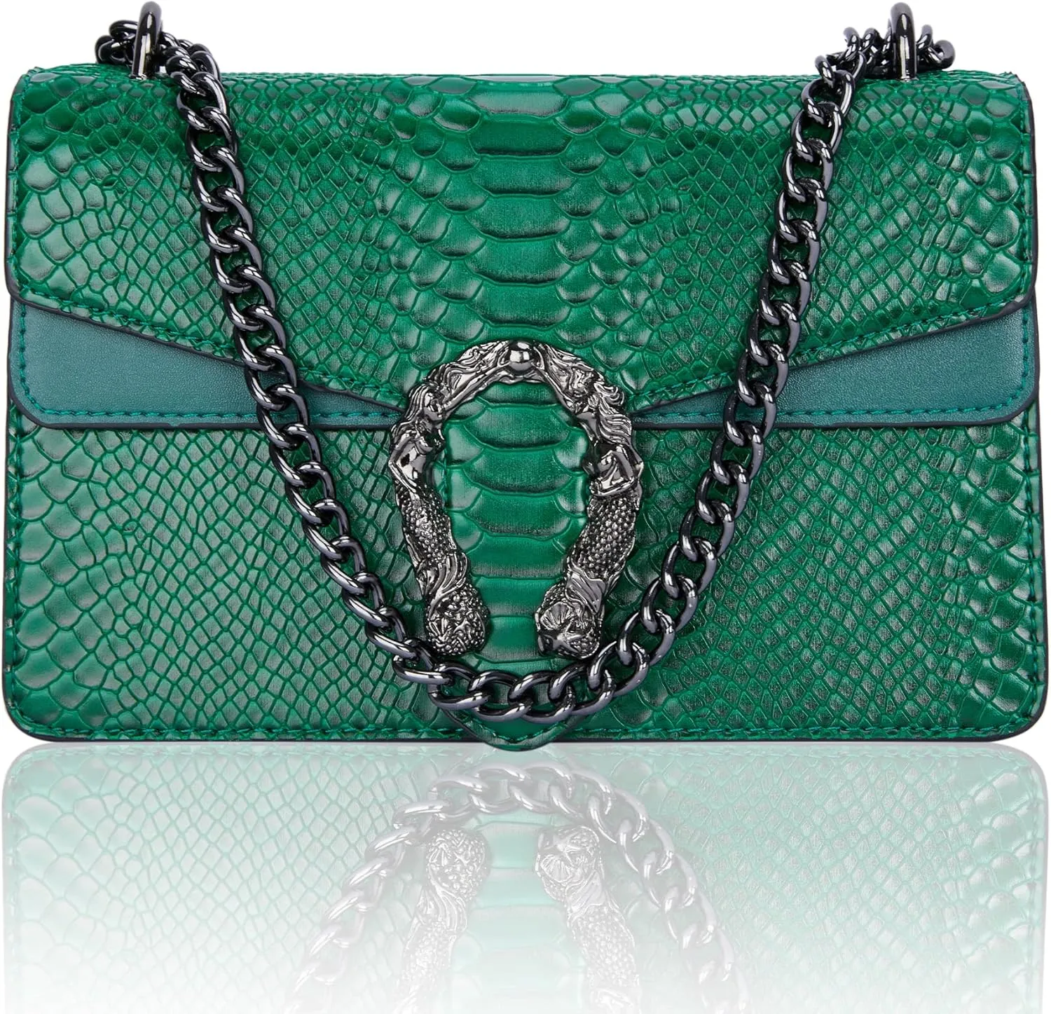 Aiqudou Crossbody Bag and Satchel Purse for Women - Fashion Snake Print Chain Purse Luxury PU Leather HandBag