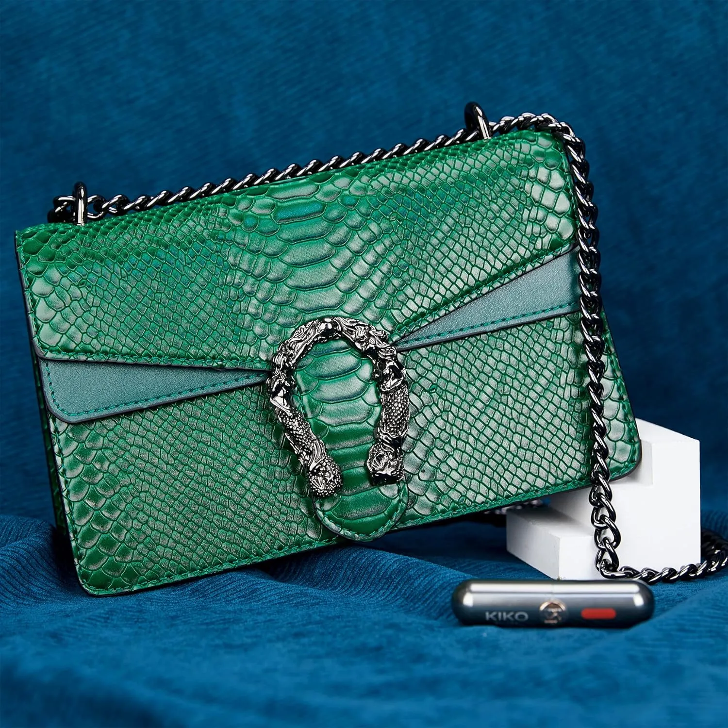 Aiqudou Crossbody Bag and Satchel Purse for Women - Fashion Snake Print Chain Purse Luxury PU Leather HandBag