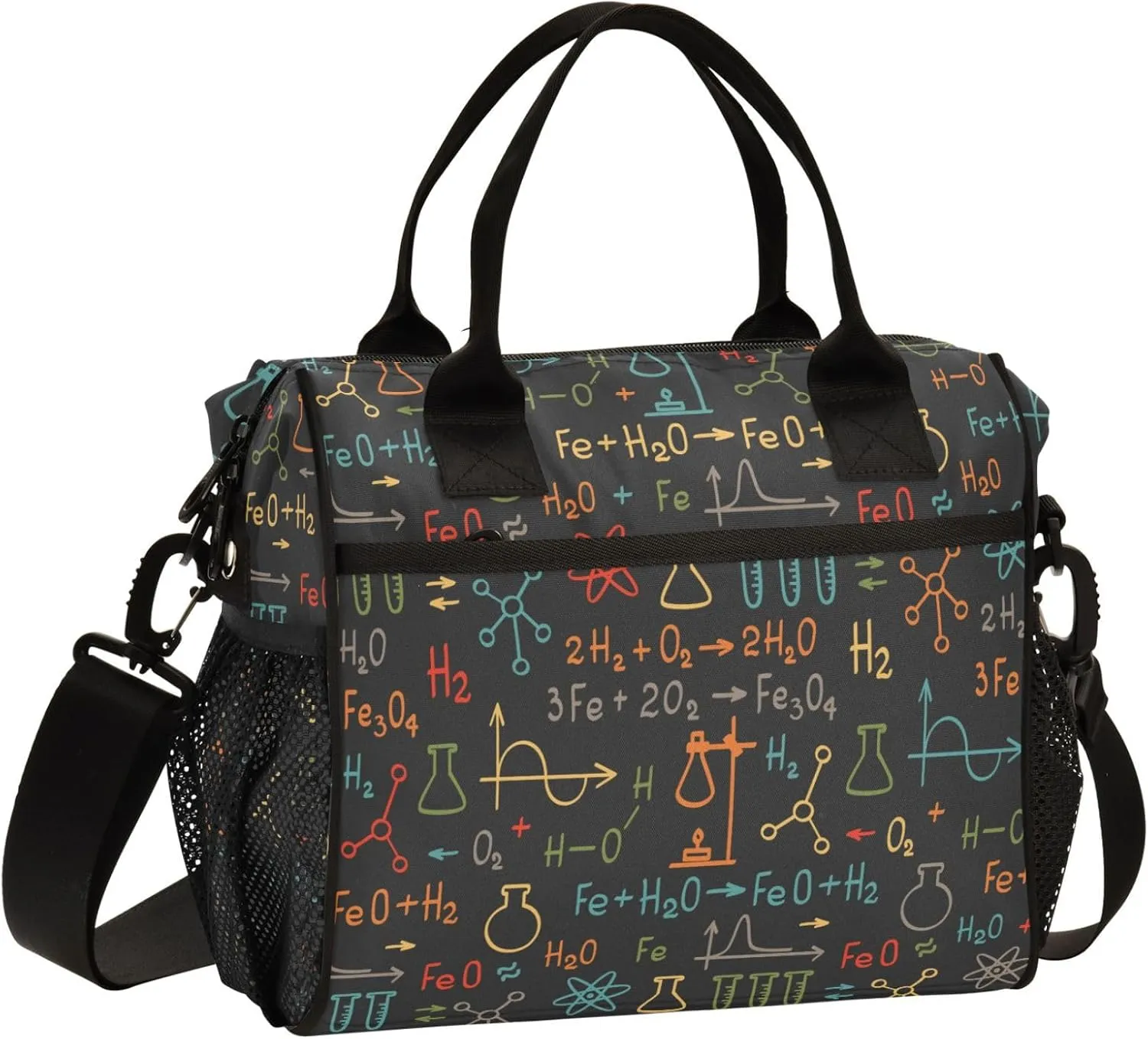 ALAZA Science Chemistry Laboratory 4 Lunch Bag Women Lunch Box Insulated Cooler Tote Bag Reusable Lunchbox with Shoulder Strap for Work Picnic