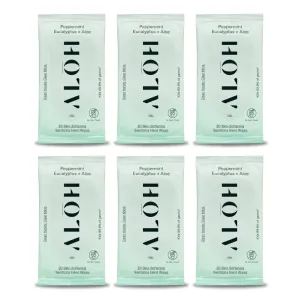 ALŌH Peppermint Eucalyptus Sanitizing Hand Wipes - Clean Hands, Clear Mind On The Go Sanitizer for Kids and Adults - Travel Size 6 packs of 20ct Wipes (120 Wipes)