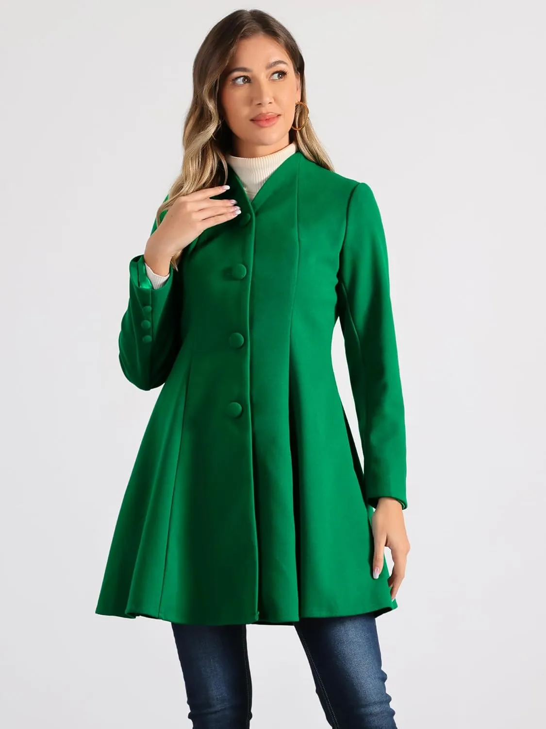 Allegra K Women's Single Breasted Coat A Line Mid-Long Pea Outerwear Winter Coat
