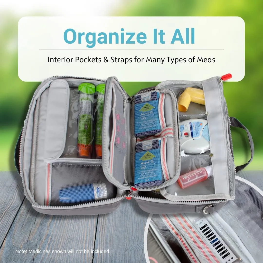 Allermates Deluxe Medical Travel Bag – Parker 2 in 1 Insulated Medicine Organizer Bag w/Detachable Mini Medic Case: Holds Allergy Meds, EpiPens, AuviQ’s, Asthma Inhalers, Nasal Sprays, Liquids