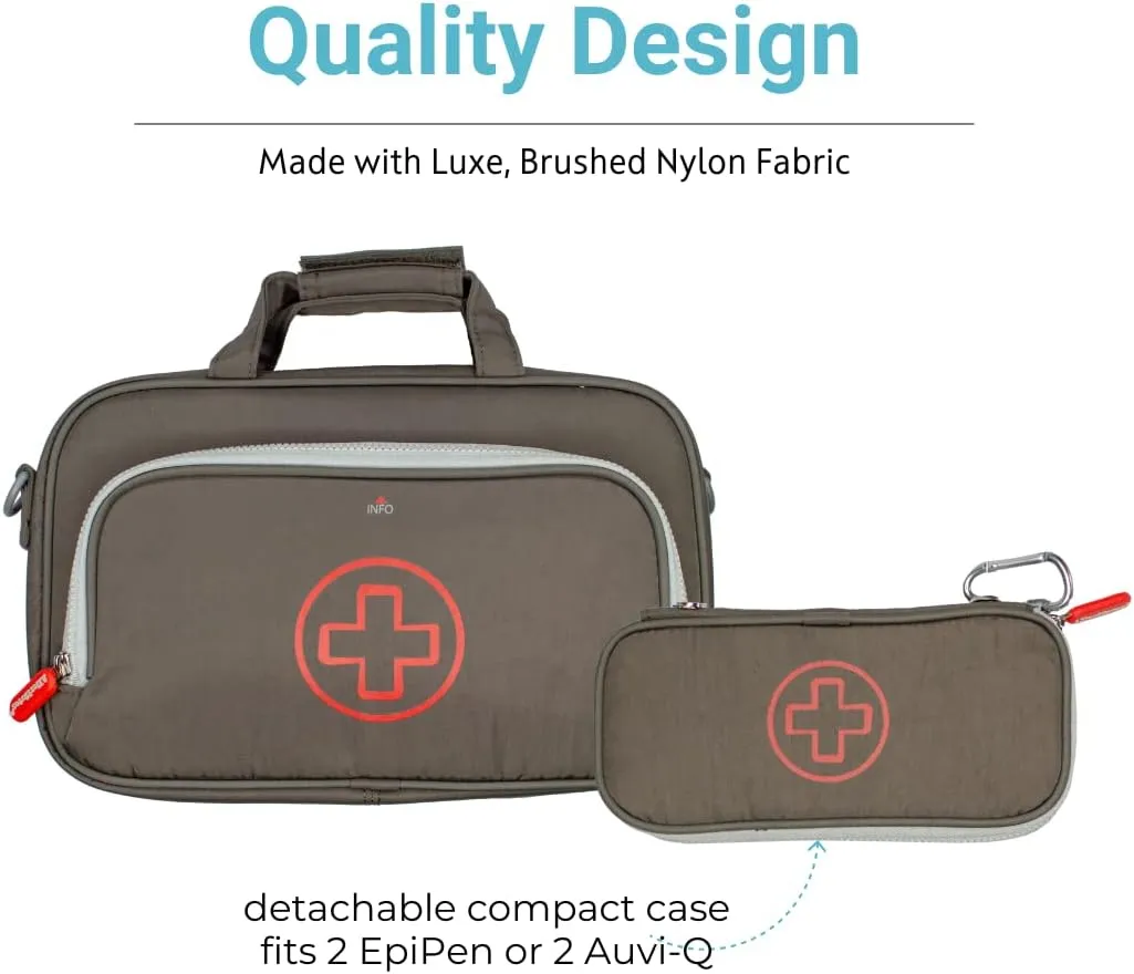 Allermates Deluxe Medical Travel Bag – Parker 2 in 1 Insulated Medicine Organizer Bag w/Detachable Mini Medic Case: Holds Allergy Meds, EpiPens, AuviQ’s, Asthma Inhalers, Nasal Sprays, Liquids