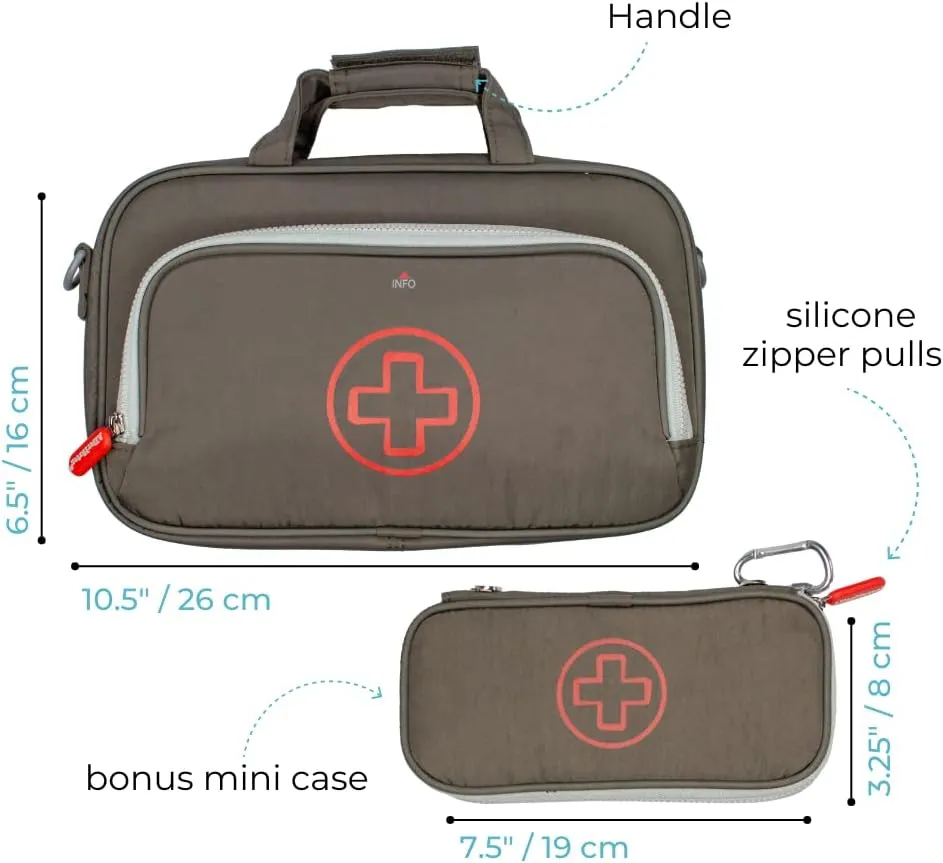 Allermates Deluxe Medical Travel Bag – Parker 2 in 1 Insulated Medicine Organizer Bag w/Detachable Mini Medic Case: Holds Allergy Meds, EpiPens, AuviQ’s, Asthma Inhalers, Nasal Sprays, Liquids