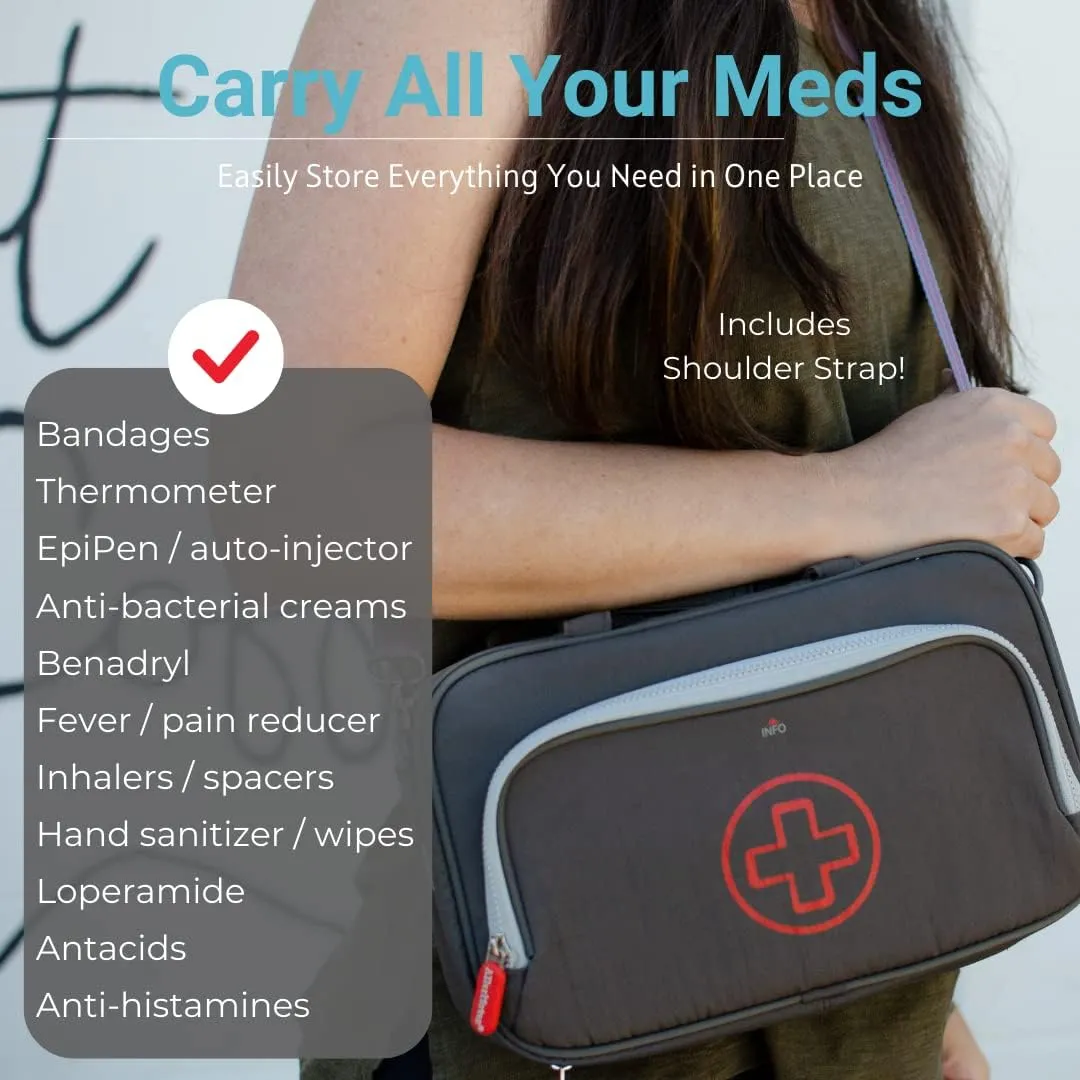 Allermates Deluxe Medical Travel Bag – Parker 2 in 1 Insulated Medicine Organizer Bag w/Detachable Mini Medic Case: Holds Allergy Meds, EpiPens, AuviQ’s, Asthma Inhalers, Nasal Sprays, Liquids