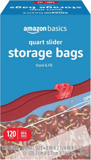 Amazon Basics Slider Quart Food Storage Bags, 120 Count (Previously Solimo)