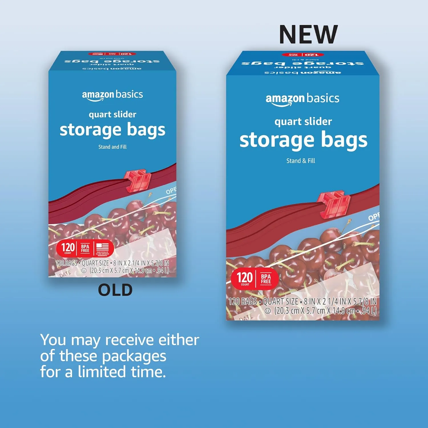Amazon Basics Slider Quart Food Storage Bags, 120 Count (Previously Solimo)